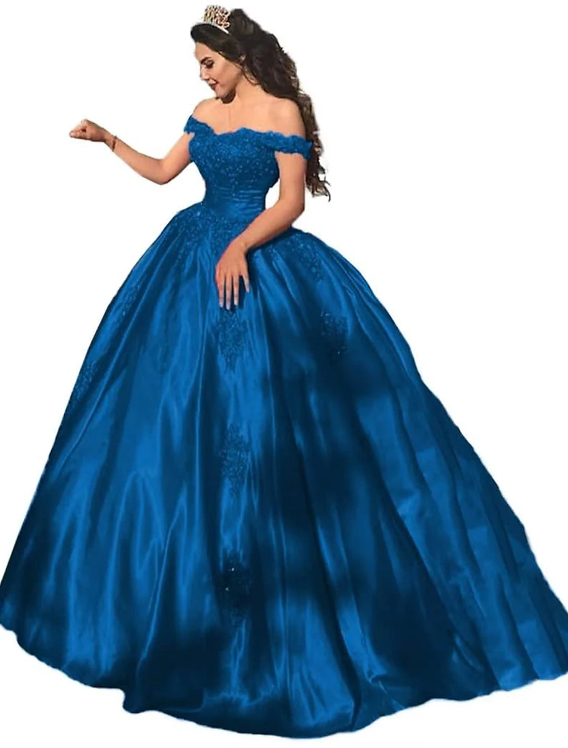 Wholesale Ball Gown Luxurious Sexy Quinceanera Formal Evening Valentine's Day Dress Off Shoulder Short Sleeve Chapel Train Lace with Appliques